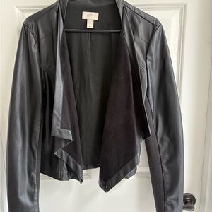 LOFT Black Leather Waterfall Jacket